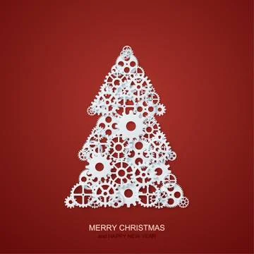 Vector modern concept christmas tree and mechanism gears background. Invitation Stock Illustration
