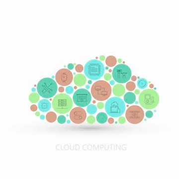 Vector modern concept cloud with flat outline icons set イラスト素材