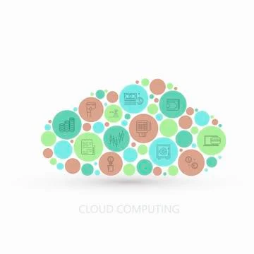 Vector modern concept cloud with flat outline icons set Stock Illustration