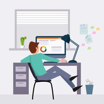Vector modern flat character design on businessman at work Illustrazione stock