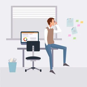 Vector modern flat character design on businessman at work Stock Illustration