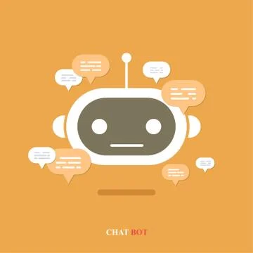 Vector modern flat chat bot with speech bubble icons on orange background. イラスト素材