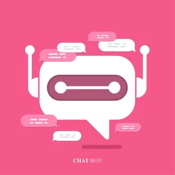 Vector modern flat chat bot with speech bubble icons on pink background. 스톡 일러스트