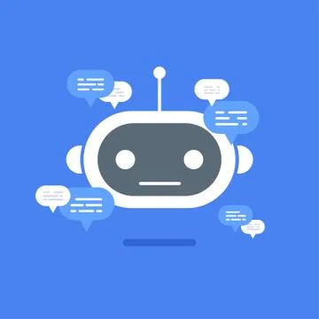 Vector modern flat chat bot with speech bubble icons on blue background. イラスト素材