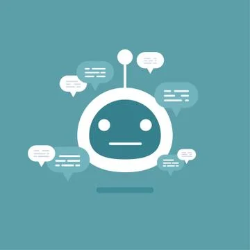 Vector modern flat chat bot with speech bubble icons on orange background. Illustrazione stock