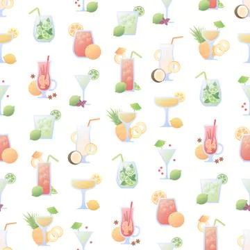 Vector modern flat cocktail seamless pattern illustration. Stock Illustration