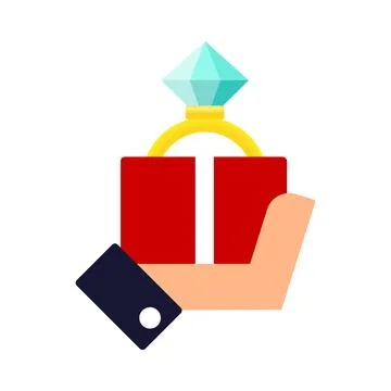 Vector modern flat concept design featuring hand holding proposal ring in red Illustrazione stock