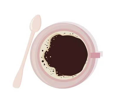 Vector modern flat design illustration on mug with black coffee an spoon, top Stock Illustration