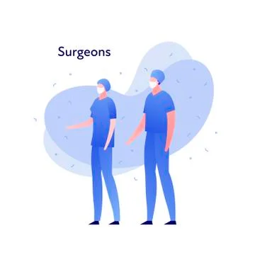 Vector modern flat doctor character illustration. Couple of man woman surgeon Stock Illustration