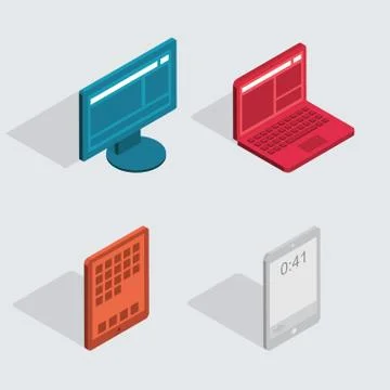 Vector modern flat icons set. Computer tablet, laptop, monitor イラスト素材