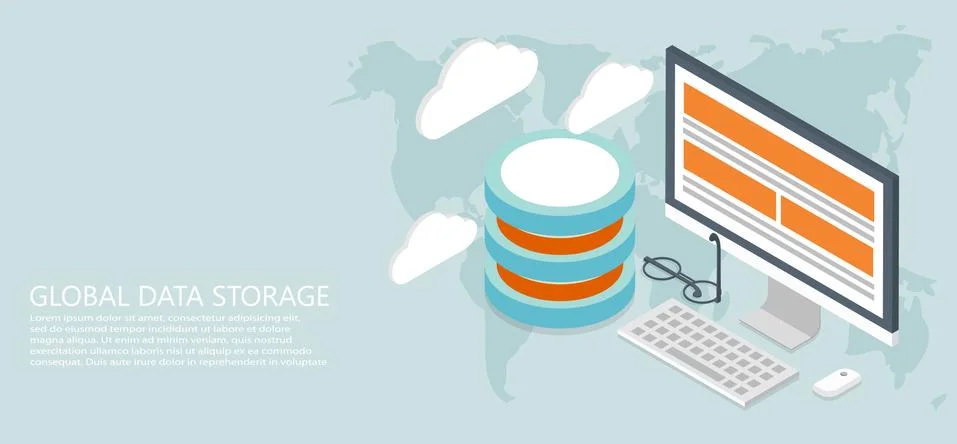 Vector modern flat isometric global data Illustrazione stock