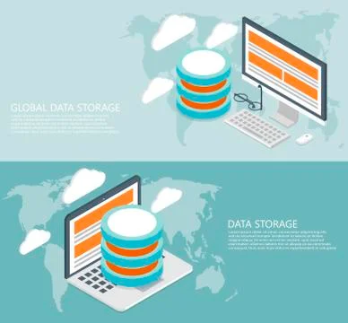 Vector modern flat isometric global data 스톡 일러스트