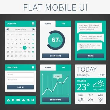 Vector modern flat Mobile Web UI interface. Isolated from background. layered Ilustración de archivo