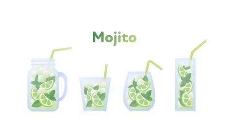 Vector modern flat mojito cocktail illustration set. Illustrazione stock