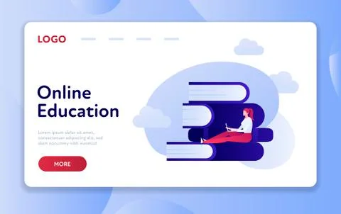 Vector modern flat online education landing page illustration. Stock Illustration