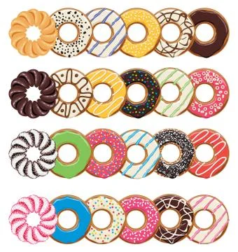 Vector modern flat style icons of  colorful donuts Stock Illustration
