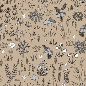 Vector modern floral seamless pattern with northern flora elements. Tundra, n Stockillustratie