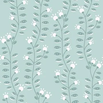 Vector Modern Folklore Cute Blooming Florals in Pastel Blue pattern background Stock Illustration