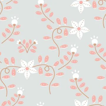 Vector Modern Folklore Cute Florals in Pastel Colors pattern background. Perfect Illustrazione stock