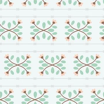 Vector Modern Folklore Floral Stripes in Pastel Colors pattern background Stock Illustration
