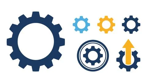 Vector of Modern gear icons set with upward arrow illustration Stock Illustration