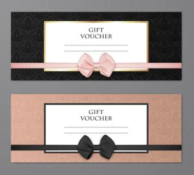 Vector modern gift voucher template set with floral pattern and beautiful bow Stock Illustration