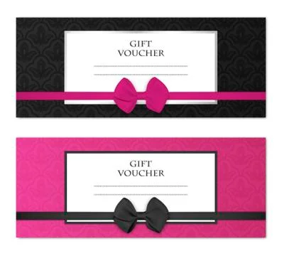 Vector modern gift voucher template set with floral pattern and beautiful bow Illustrazione stock