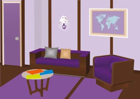 Vector modern interior room with violet furniture Stock Illustration