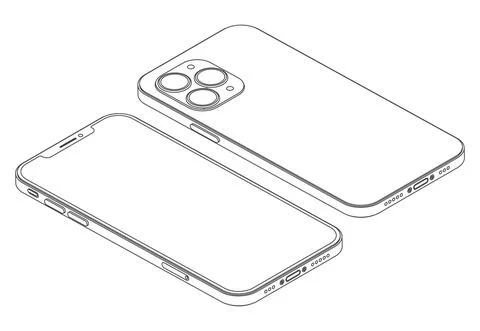 Vector modern isometric phone line art Stock Illustration