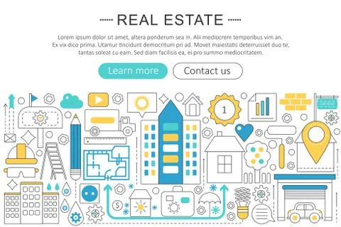 Vector modern line flat design Real estate property concept. Real estate icons Stock Illustration
