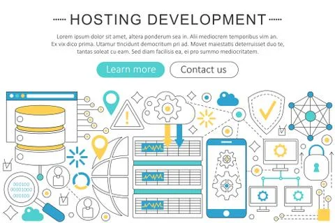 Vector modern line flat design Hosting development concept. Hosting development Illustrazione stock