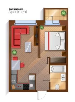 Vector modern one bedroom apartment top view illustration Stock Illustration