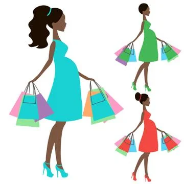 Vector of modern pregnant mommy e, online store, logo, silhouette, sale icon on Stock Illustration