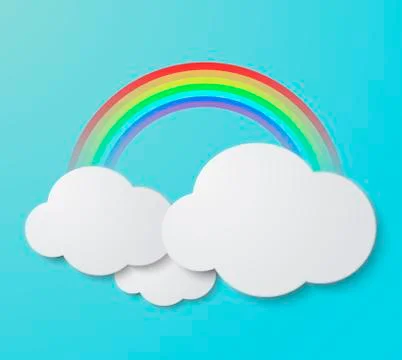Vector modern rainbow with clouds background Stock Illustration