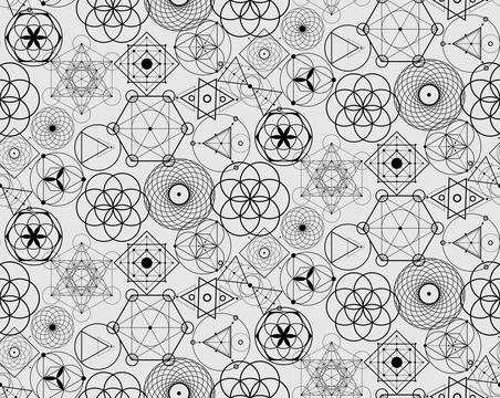 Vector modern seamless sacred geometry pattern flower of life, retro texture Illustrazione stock