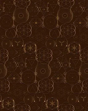 Vector modern seamless sacred geometry gold pattern flower of life 库存插图