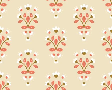 Vector Modern Slavic Folk inspired Florals on Beige pattern background. Perfect Stock Illustration
