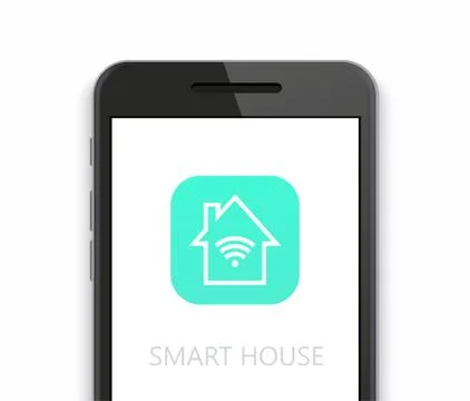 Vector modern smart house icon with smartphone on white background Ilustración de archivo