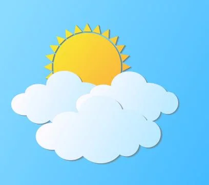 Vector modern sun with clouds background. Summer invitation poster Stock Illustration