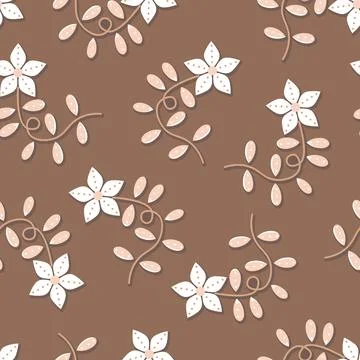 Vector Modern Tangled Folklore Floral on Brown pattern background. Perfect for Stock Illustration