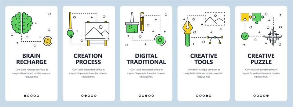 Vector modern thin line brain recharge vertical web banner set Stock Illustration