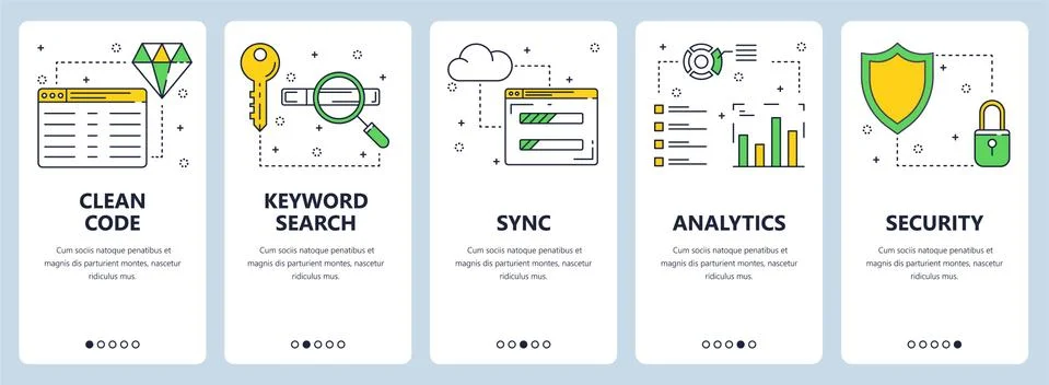 Vector modern thin line clean code concept web banner set Stock Illustration