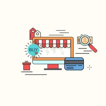 Vector modern thin line flat design of buy online Stock Illustration