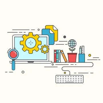 Vector modern thin line flat design of tutorial Stock Illustration