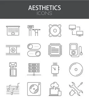 Vector modern thin line flat design of icons set. 스톡 일러스트