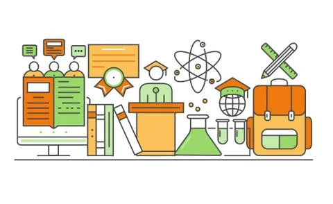 Vector modern thin line flat design of icons set. 스톡 일러스트