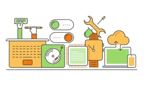 Vector modern thin line flat design of icons set. 스톡 일러스트