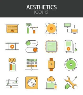 Vector modern thin line flat design of icons set. Stock Illustration