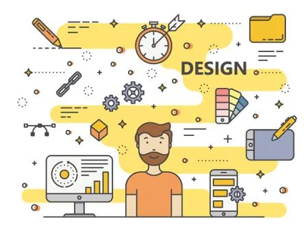 Vector modern thin line flat style Design concept illustration Stockillustratie