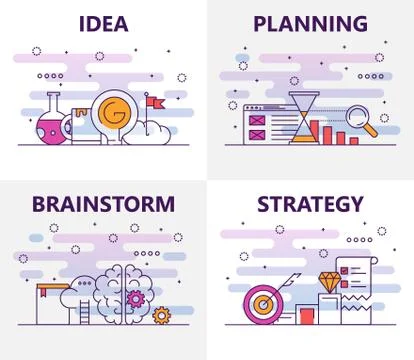 Vector modern thin line flat design startup concept banners Stock Illustration